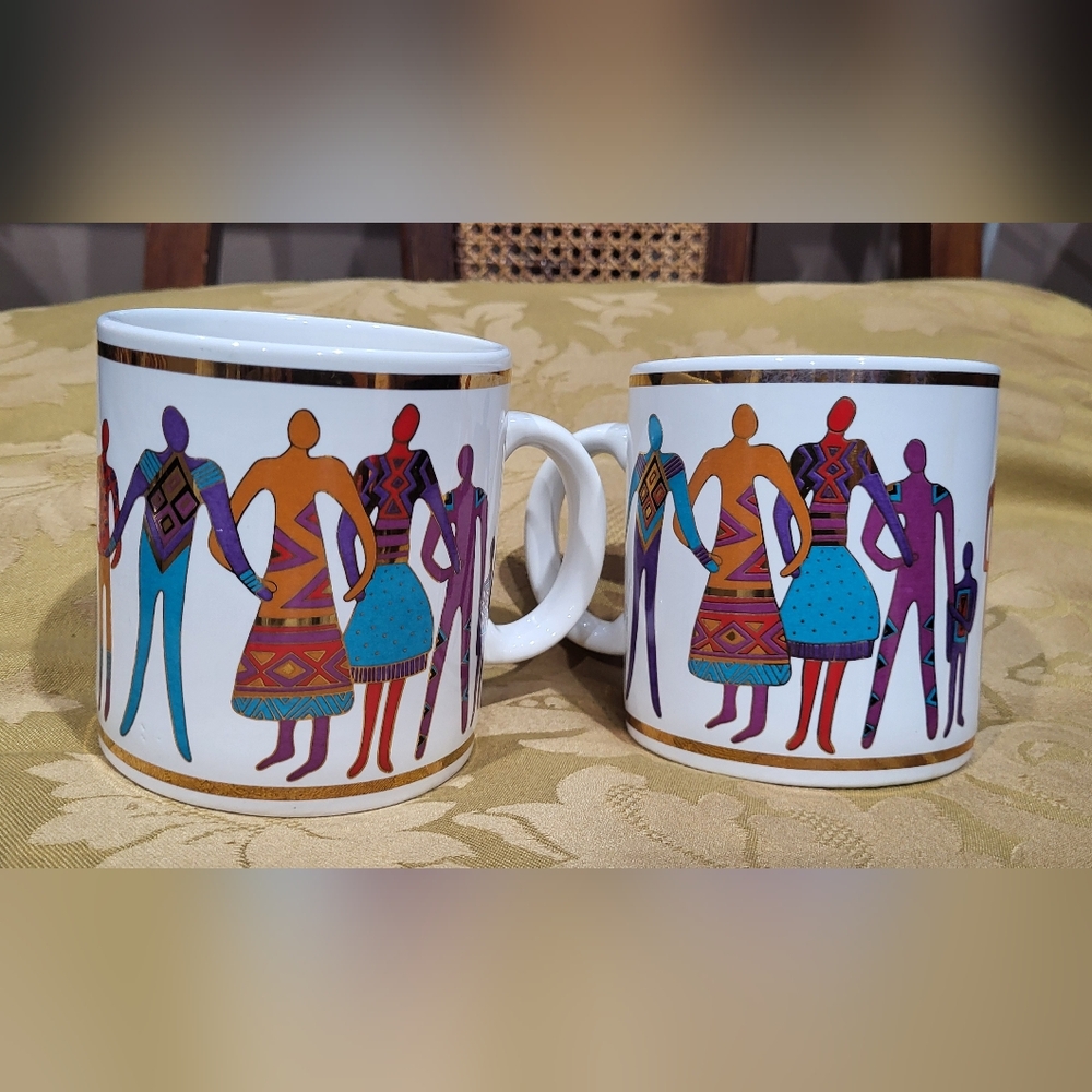 Laurel Burch Vintage 1992 The Art of Human Being 18K Gold Set Of 2 Mugs